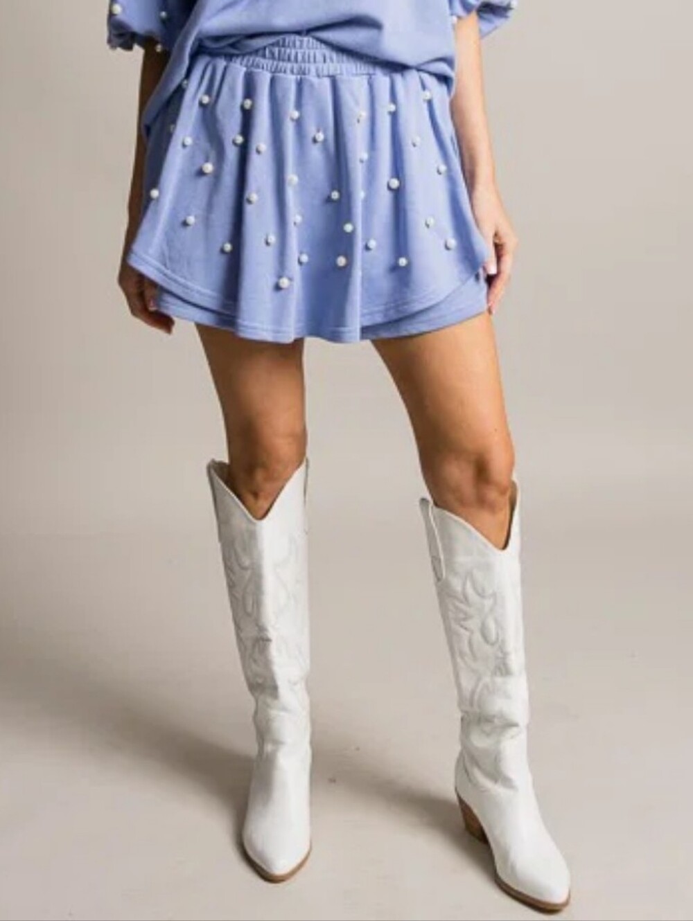 entro Light Blue Pearl-Embellished Skort S